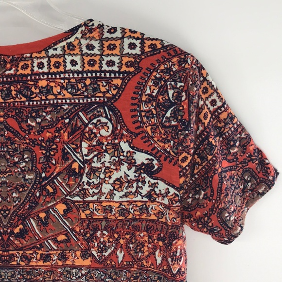 Lucky Brand Los Angeles, CA Orange Print Top Artsy Size Large Boho - Picture 6 of 10